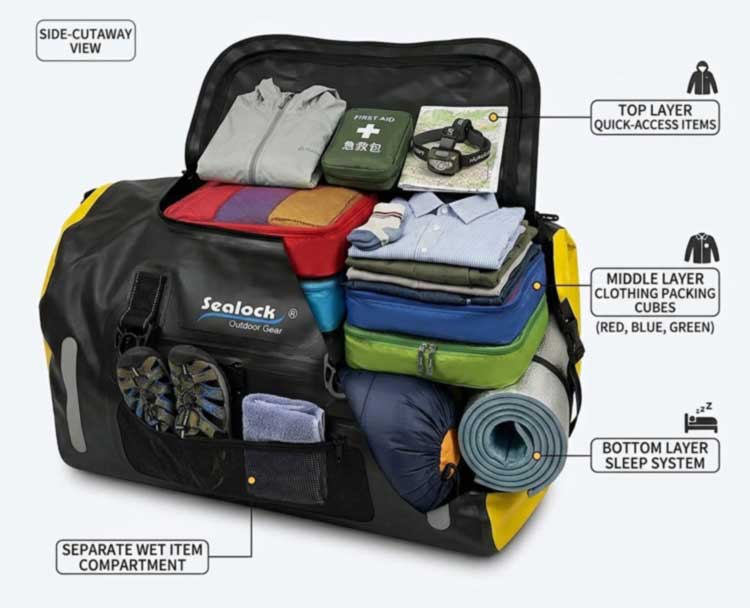 60L 防水ダッフルバッグの梱包容量と屋外用途