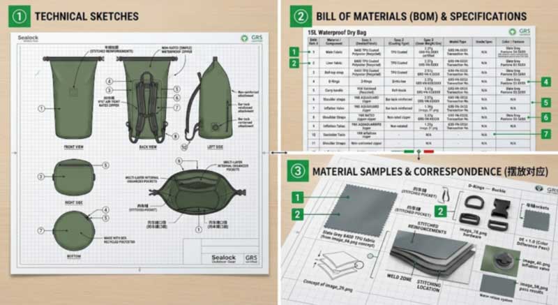 防水バッグ用のテックパックの書き方